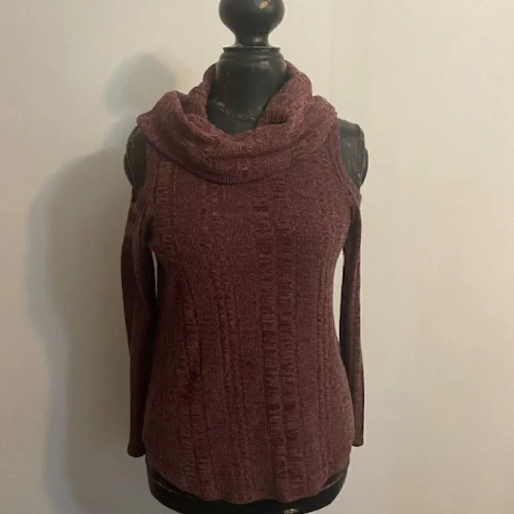 Lola Grace Burgundy Knit off the shoulder cowl neck sweater, size M